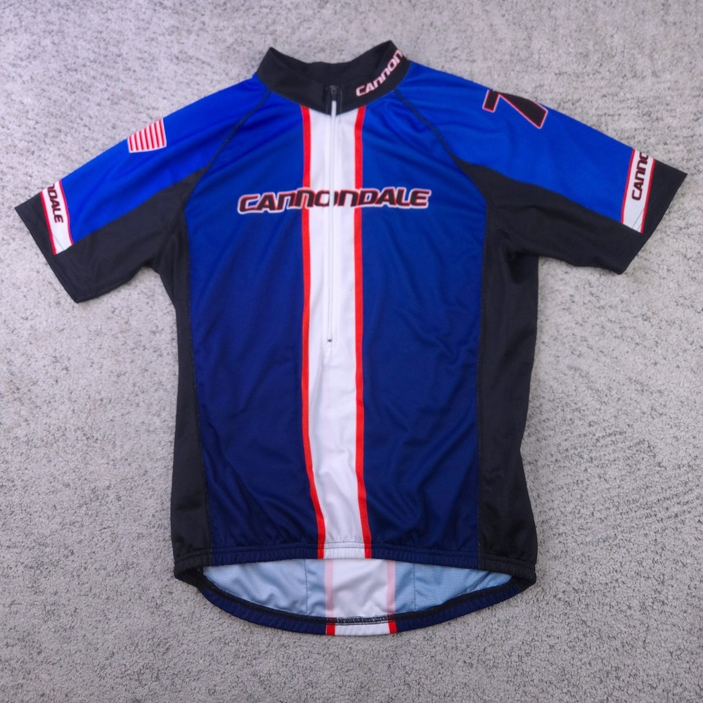 Cannondale Cycling Jersey Mens XL Half Zip Blue Stripe USA Flag Bike Biking Logo